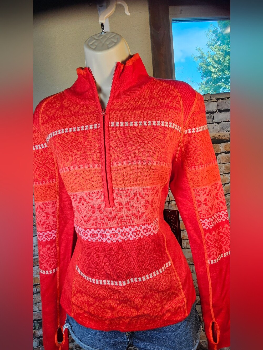 Icelandic Design Haley Half Zip Sweater Women's Sz L Red 100% Merino Wool NWT
